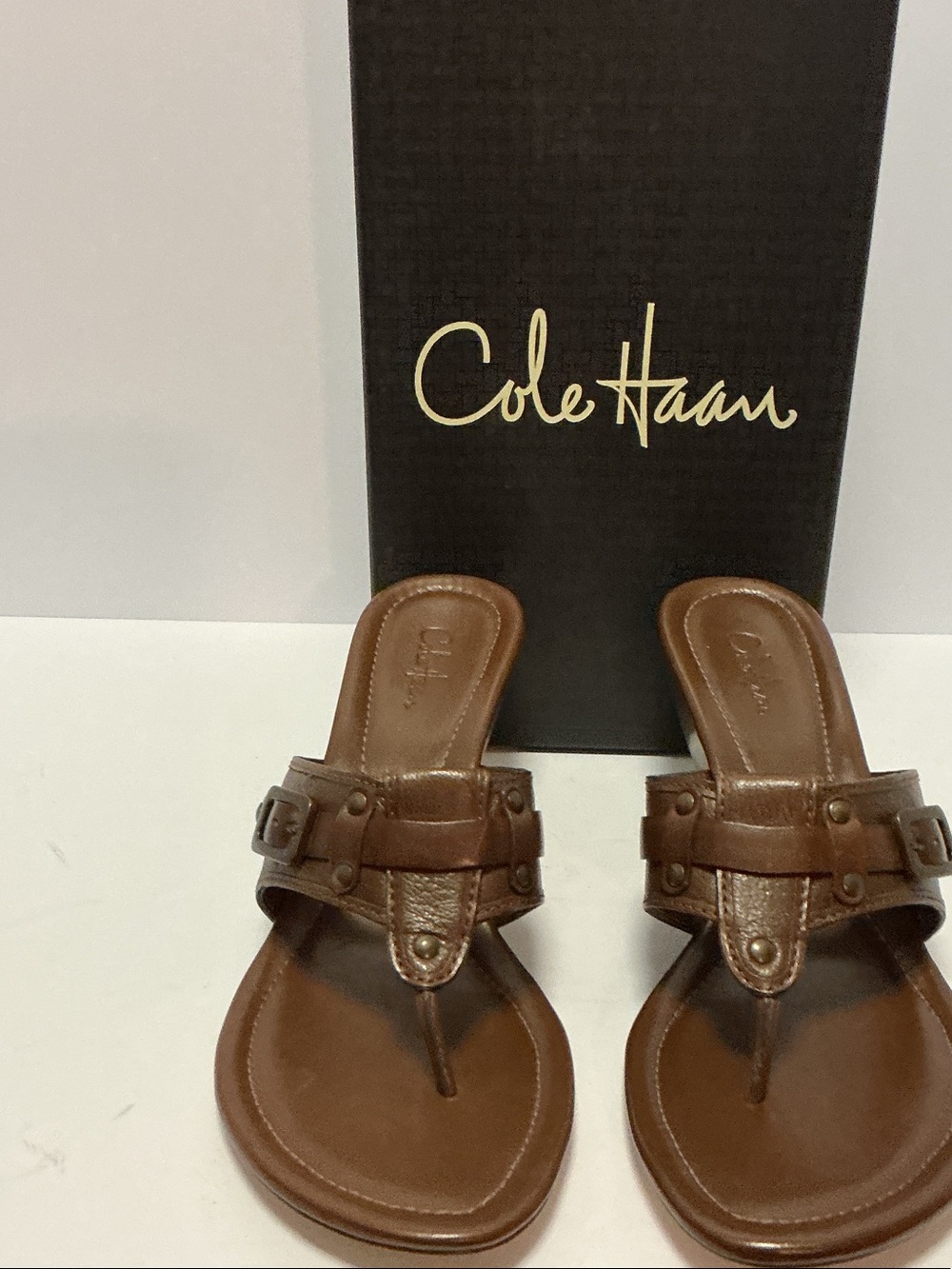 Cole Haan Brown Leather Thong Slide Sandals